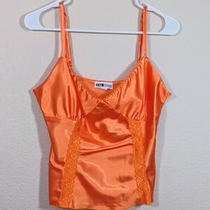 Silky Orange Satin & Lace Tank Top by I.N. Studio.